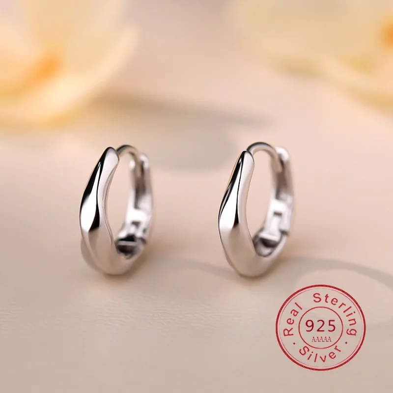 

Real 925 Sterling Silver Round Hoop Huggies U shaped Earrings For Fashion Women Classic Fine Jewelry Minimalist Accessories