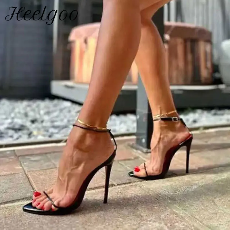 Heelgoo 2025 Newly Summer High Heels Shoes Sexy Women's Sandals Ankle Strap Flip Flops Black White Party Wedding Dance Shoes