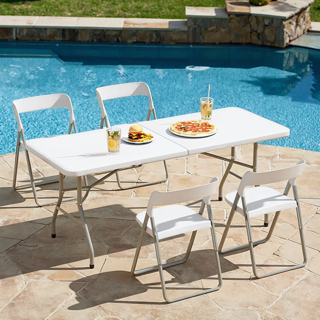 الجملة في الهواء الطلق حديقة الأبيض البلاستيك طاولة قابلة للطي طاولة مستطيلة لحفلات الزفاف كراسي قابلة للطي البلاستيك نزهة #2