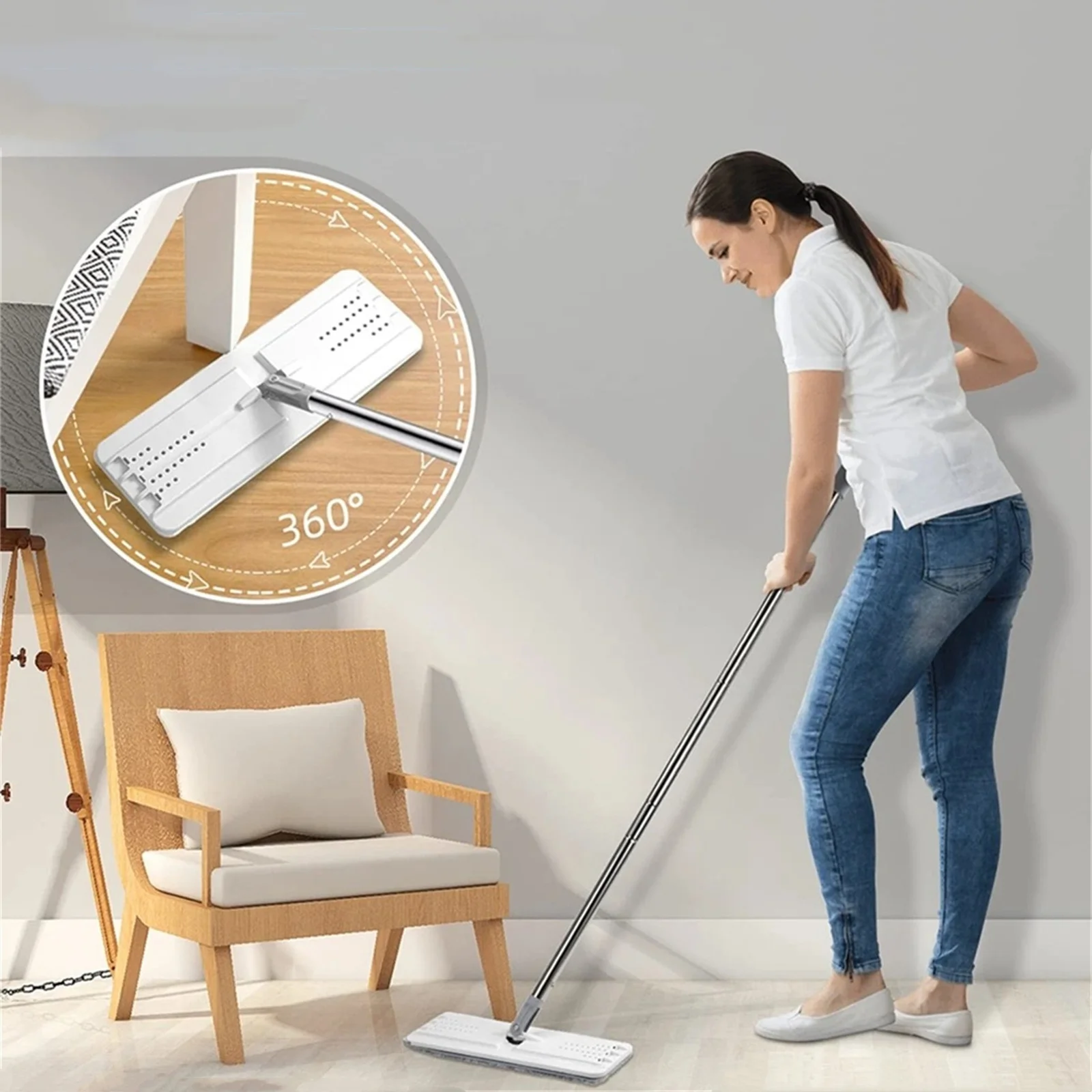 Hand Free Flat Floor Mop And Bucket Set For Professional Home Floor Cleaning System With Washable Microfiber Pads For Hardwood