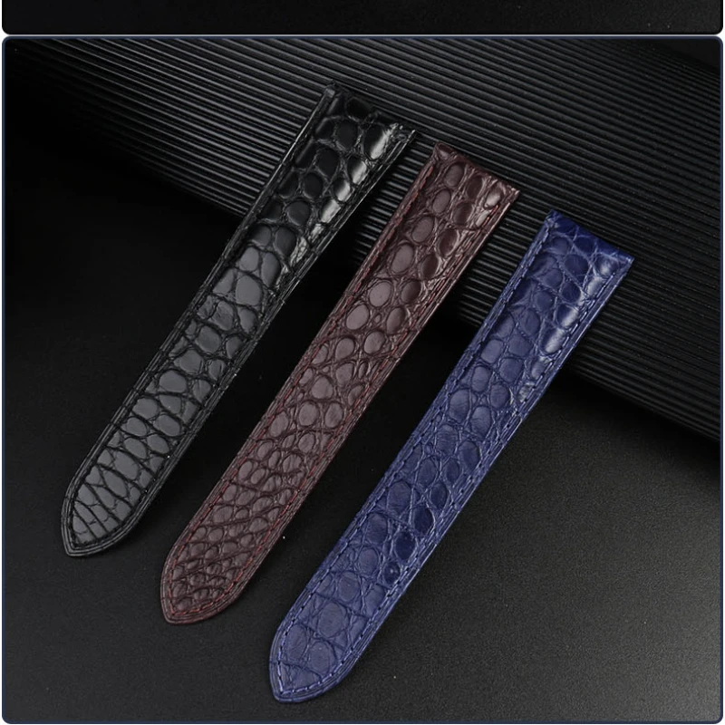 Black Brown blue watchband For Cartier crocodile strap Genuine leather tank Solo key London calibo Men\'s bracelet 20 22 23 24 25