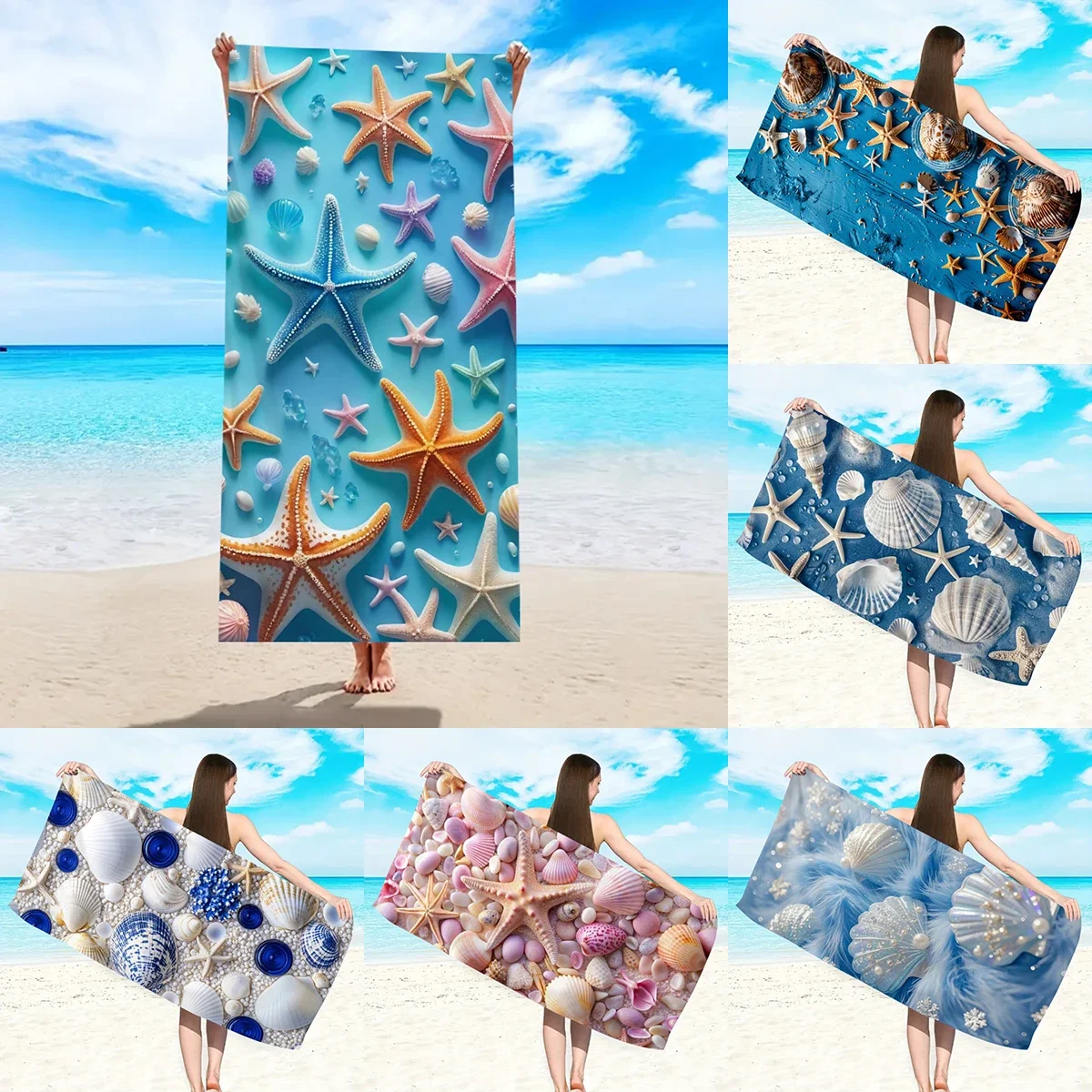 1pc Ocean element ultra-fine fiber beach towel, quick drying absorbent swimming towel, swimming sports beach towel