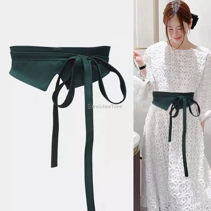 2024 stylish daily dress belt women embellished satin black wide waist corset imporved japanese style kimono accessory belt w734