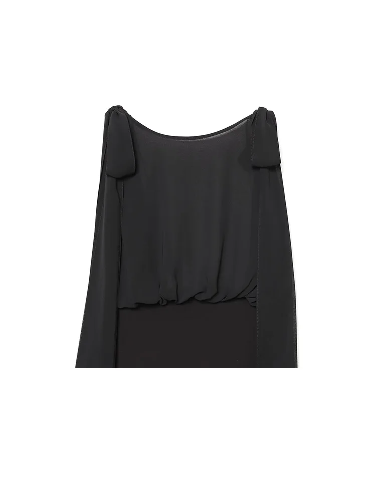 HH Women Fashion Splice Round Collar Long Sleeves Bow Decoration Street Jumpsuit Woman Black Zipper Resilience Short Jumpsuit