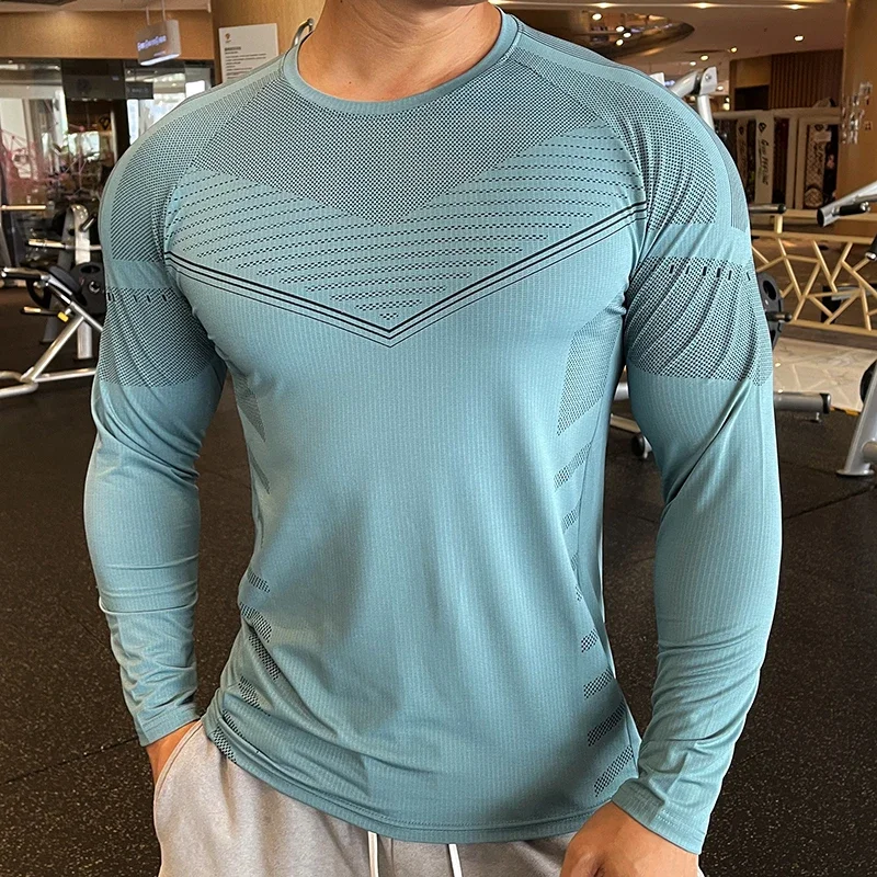 Long sleeved T-shirt Running Sports Shirt Men's Fitness Compression Long Sleeve Upper Clothing Crew Neck Indoor fitness clothing
