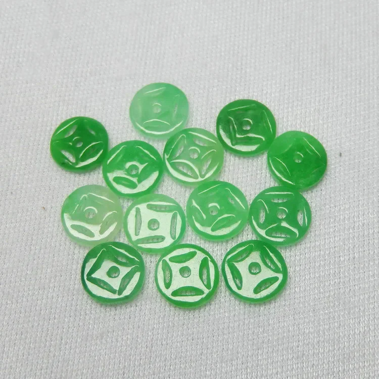 Jadeite Dry Green Full Green Money Buckle Loose Beads, Handmade DIY Necklace Bracelet Accessories Jade Parts Wholesale