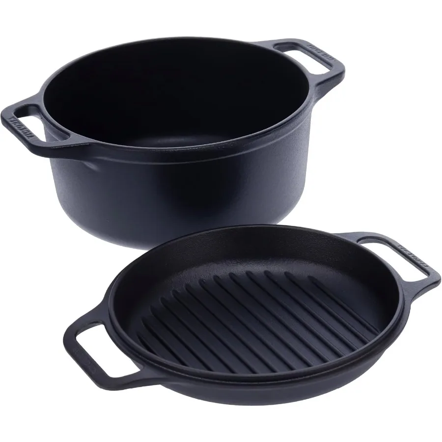 

6Quart Cast Iron Combo Cooker Combination Dutch Oven and Skillet for Home Cooking and Outdoor Camping Durable HeavyGauge Cast I