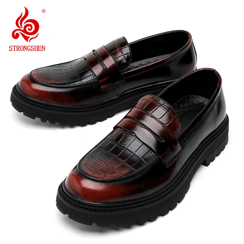 STRONGSHEN Men Leather Shoes Casual Slip on Dress Fashion Luxury Platform Business Formal Wedding Shoes Outdoor Tenis Masculino