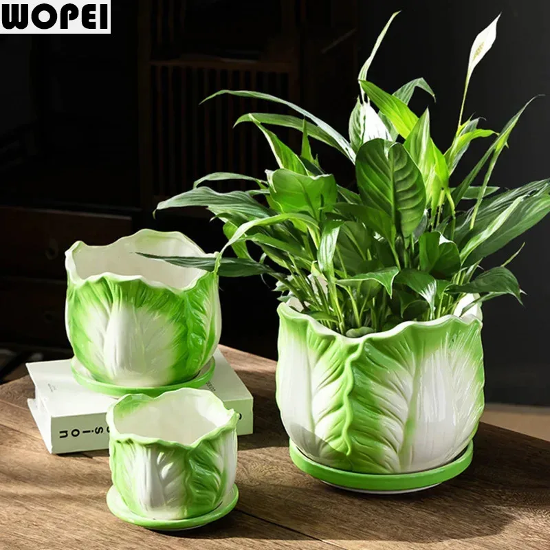 Creative Chinese Cabbage Ceramic Vase Small Plant Pots Table Decoration Flowers Arrangement Flower Vase Room Aesthetic Decor