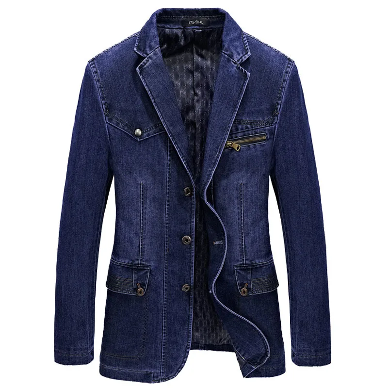 New Men\'s Denim Blazer Male Suit Jacket Coat Oversized 4XL Solid Cotton Casual Blazer Coat Men Clothing Masculino A3G805