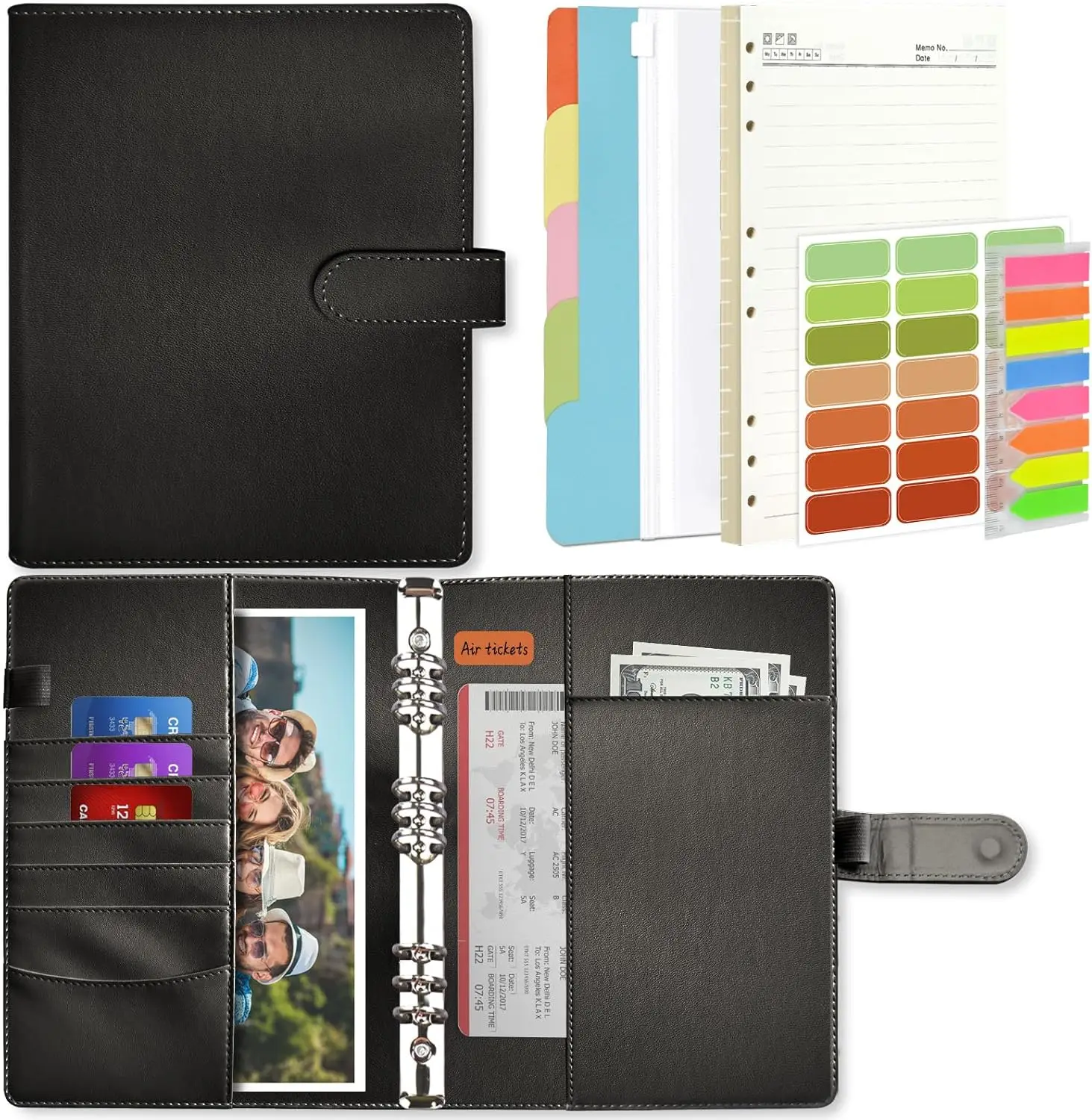 Ensemble de classeur pour ordinateur portable A5A5, étiquette autocollante, 6 anneaux de licence en cuir PU, synchronisation de fichiers, 45 feuilles de papier cuir chevelu A5 At, 5 pièces, 2025 nouveau