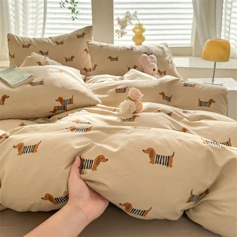 Cute Dog Printed Duvet Covet Set Brown Color Comforter Cover with Pillowcase for Kids Single/Queen/King housse de couette Full