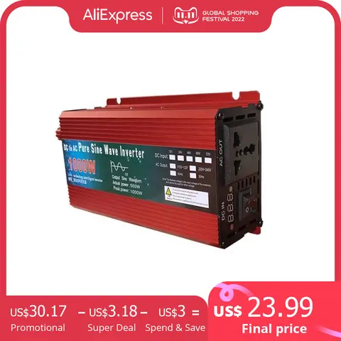 Pure Sine Wave 12V-24V to 110V-220V Inverter