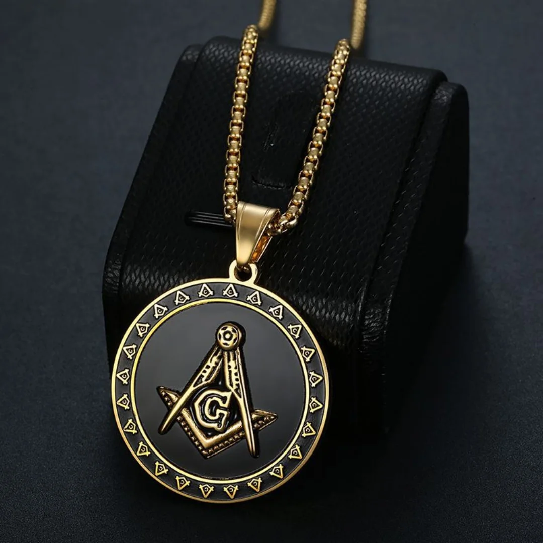 Vintage Fashion Masonic Symbol Pendant Gold Silver Color Stainless Steel Mason Round Necklace for Woman Man Jewelry Dropshipping