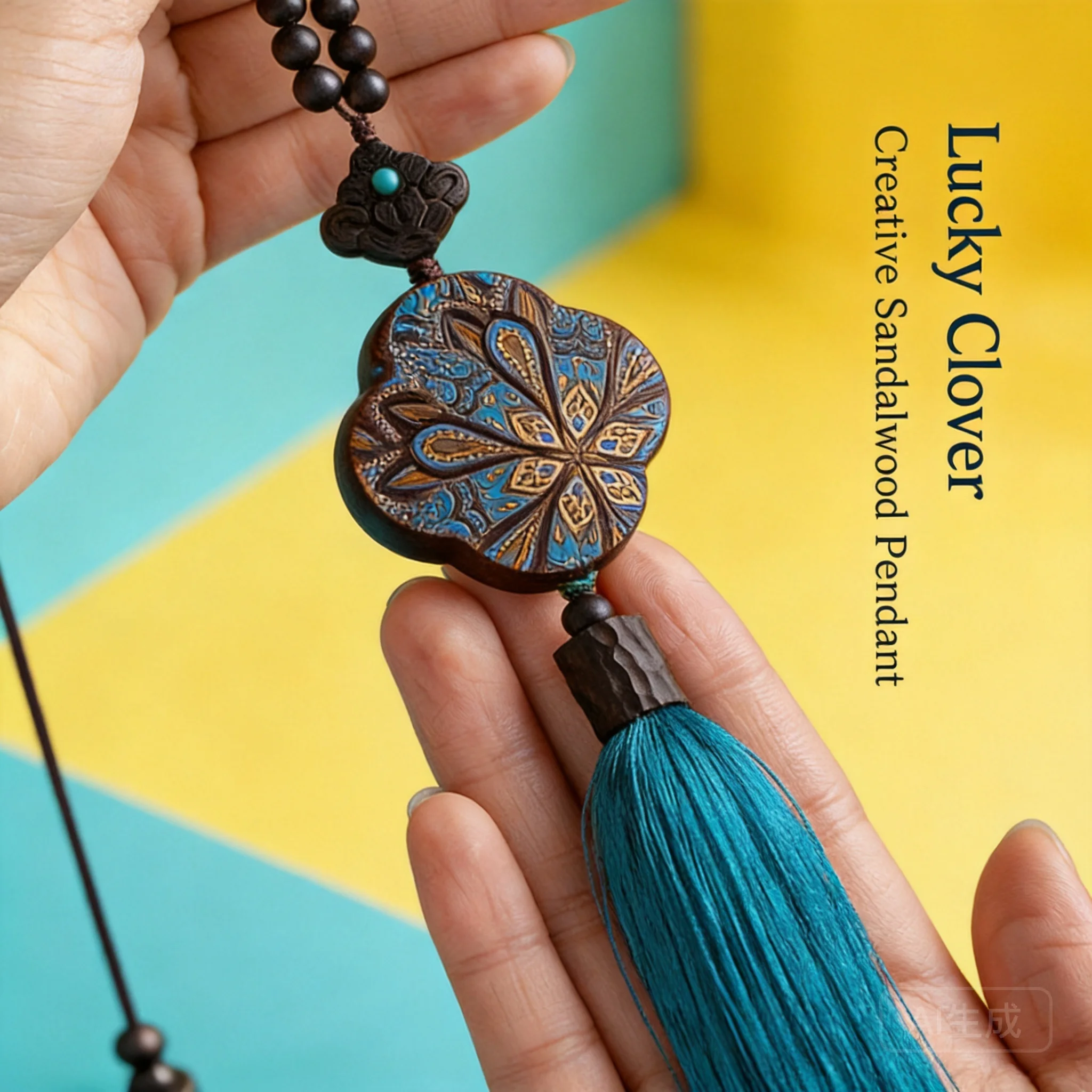 

Sandalwood four leaf clover car hanging ornament 2026 new handmade lucky pendant with tassel for vehicle rearview mirror interio
