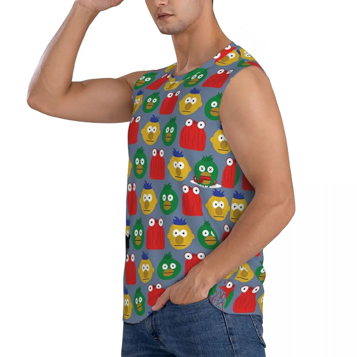 DHMIS Character Pattern Men Sleeveless Tank Tops Quick Dry Breathable Gym Fitness Running Summer Casual Sport Vest