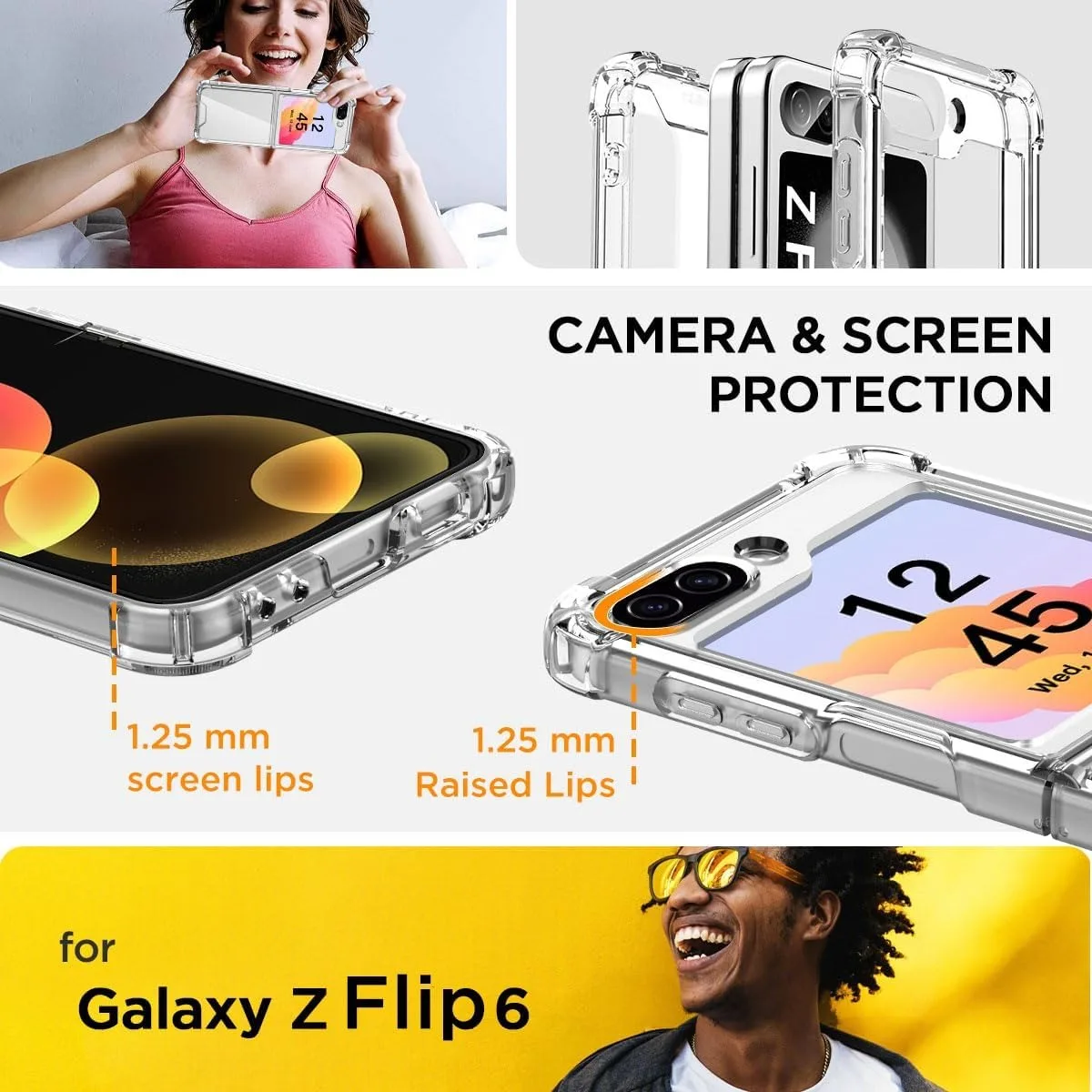 Pop For Samsung Galaxy Z Flip 6 7 Airbag Transparent Case Z Flip 6 7 5 4 3 Acrylic PC Back Soft TPU Bumper For Galaxy ZFlip6 Cov