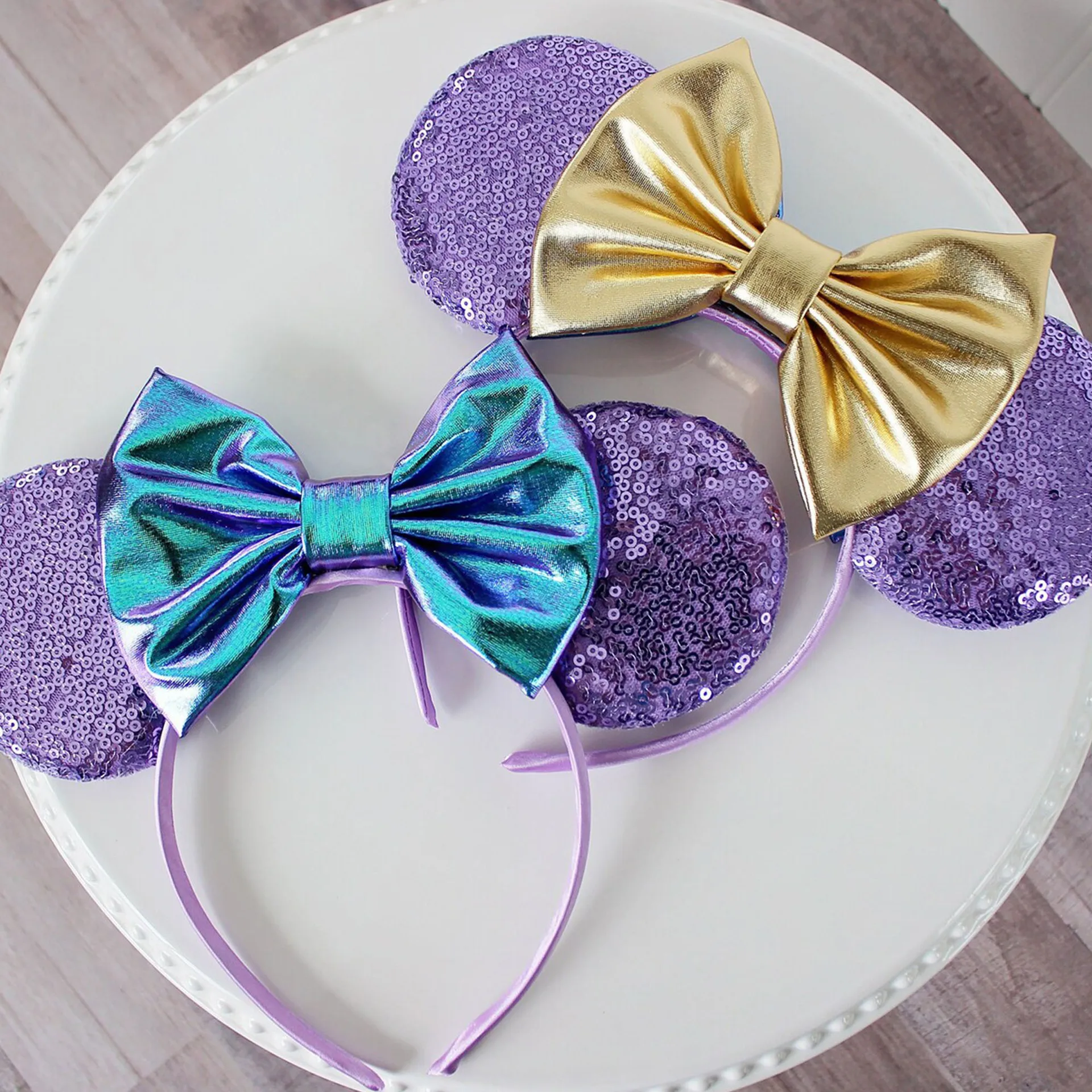 Cartoon Mouse Colorful Sequin Headband With Bow Parent-child Twins Hairband Party Accessories Holiday Soft Cute Hair Decoration