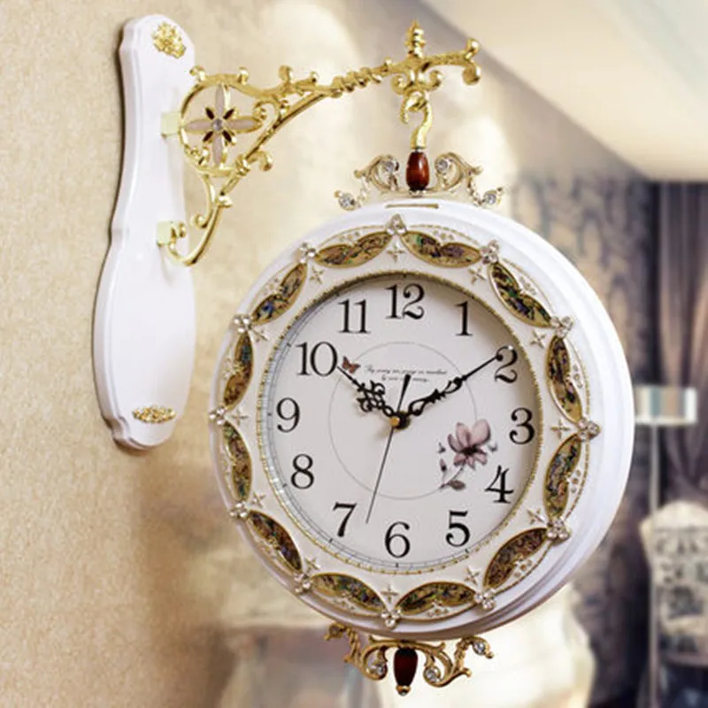 

Double-sided clock True seashell Decor ring European style creative wooden wall clock living room decoration