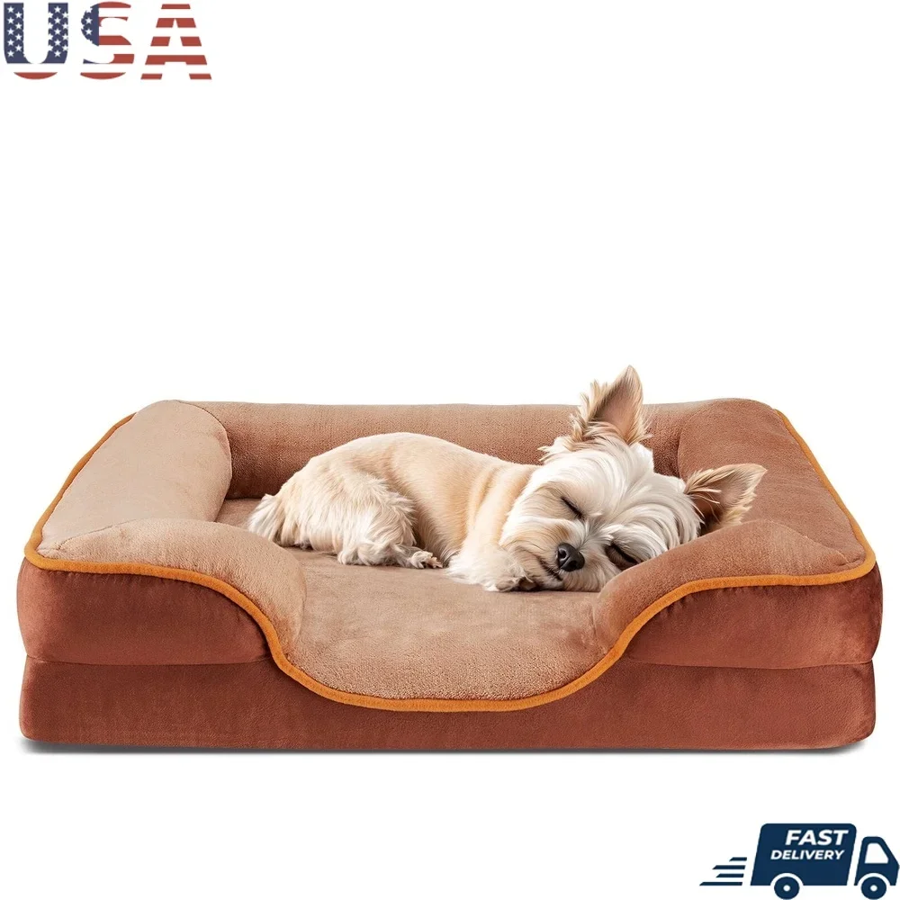 Cama para perros de espuma viscoelástica, diseño de sofá reforzado para perros pequeños, cubierta extraíble impermeable, soporte ortopédico, sofá para mascotas fácil de limpiar