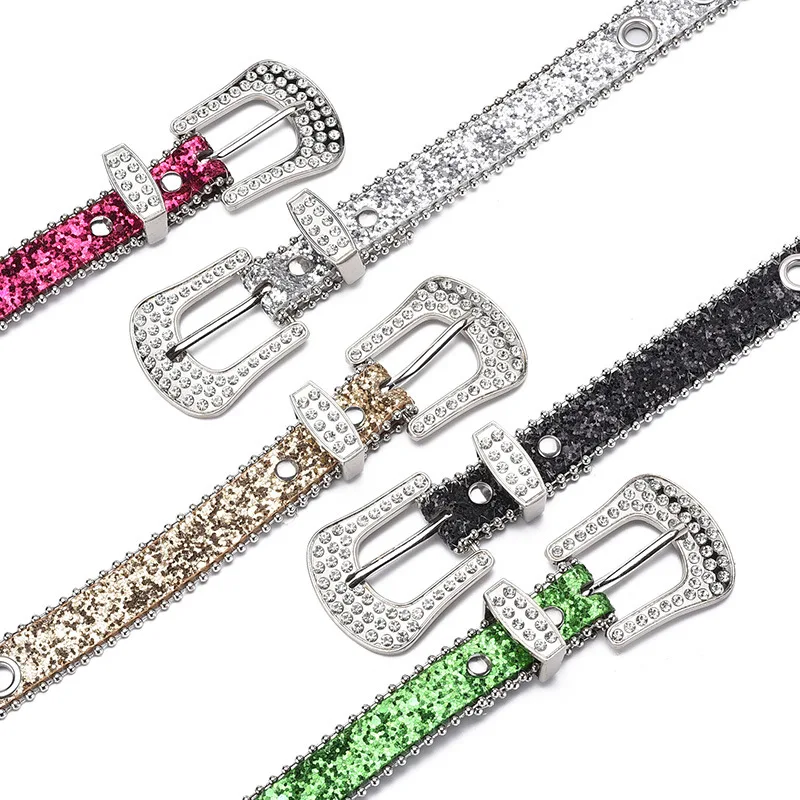 Simple and Stylish Women‘s Design Rhinestone Spice Girl Belt Personalized Sequins Hollow Eye Versatile Decorative Belt Women