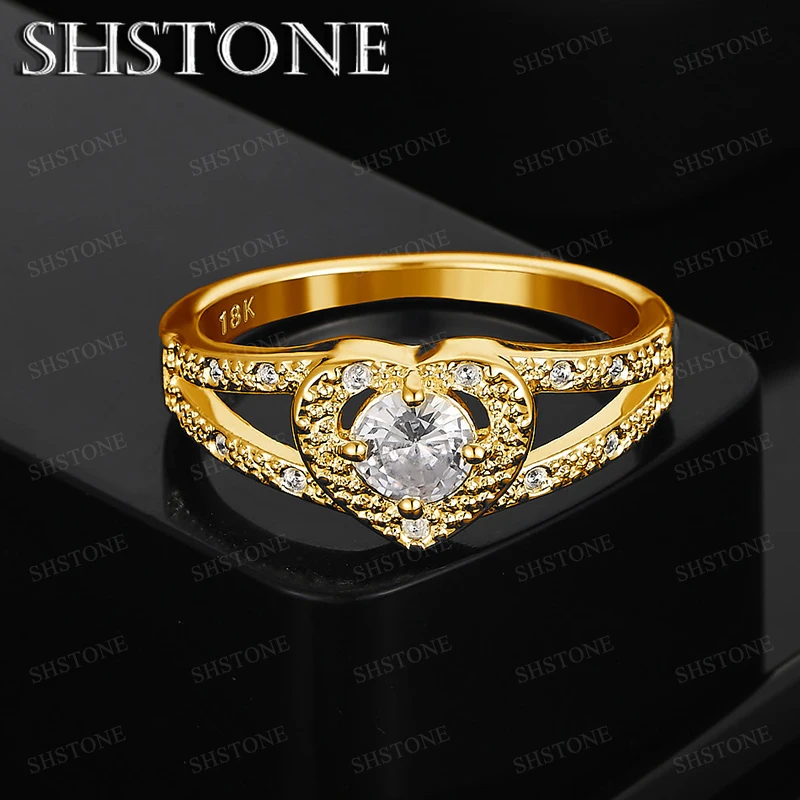 

Noble Luxury Zircon Jewelry 18k Gold Heart Ring For Women Men Fashion Party Sweet Engagement Wedding Ring Gifts For Girlfriends