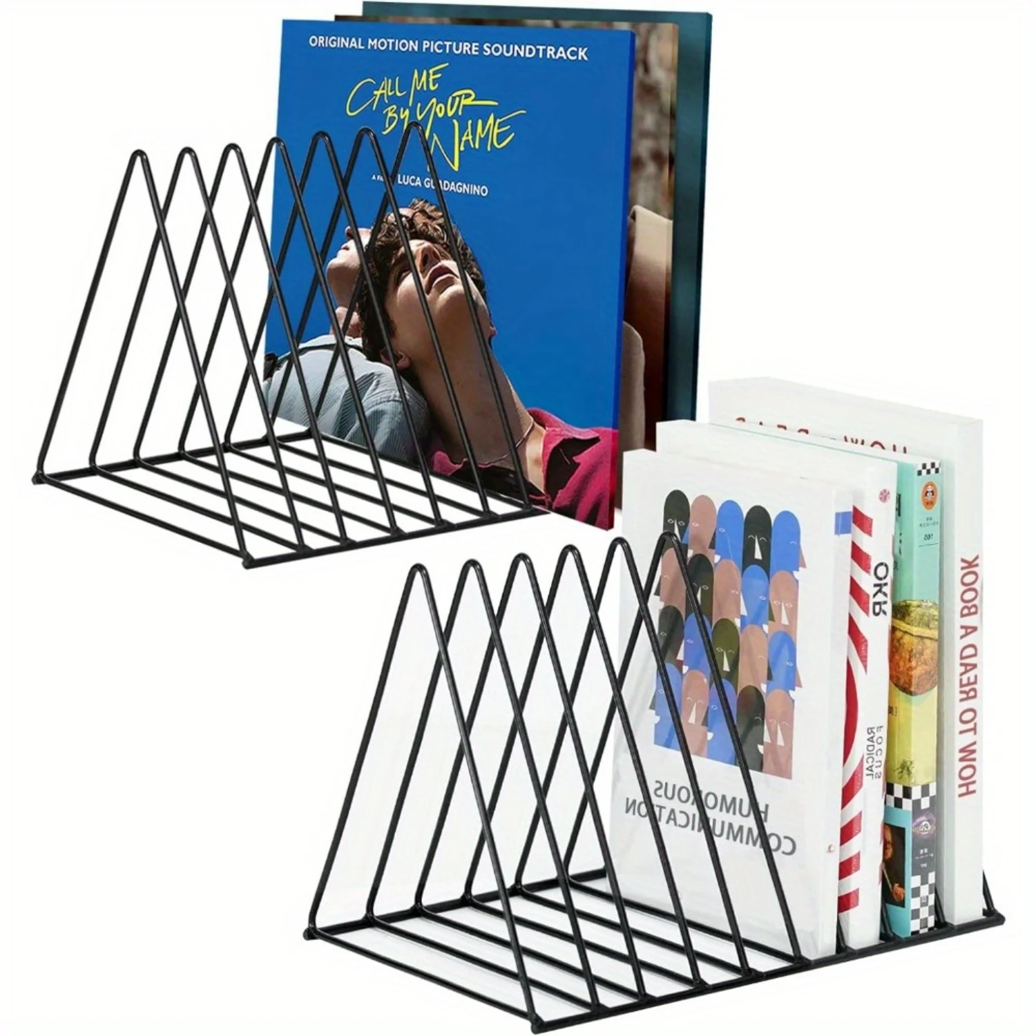 

1/2/3pcs 9-Slot Black Metal Magazine Rack, Desktop Organizer, Contemporary Triangle Bookshelf, Multifunctional File Holder, & O