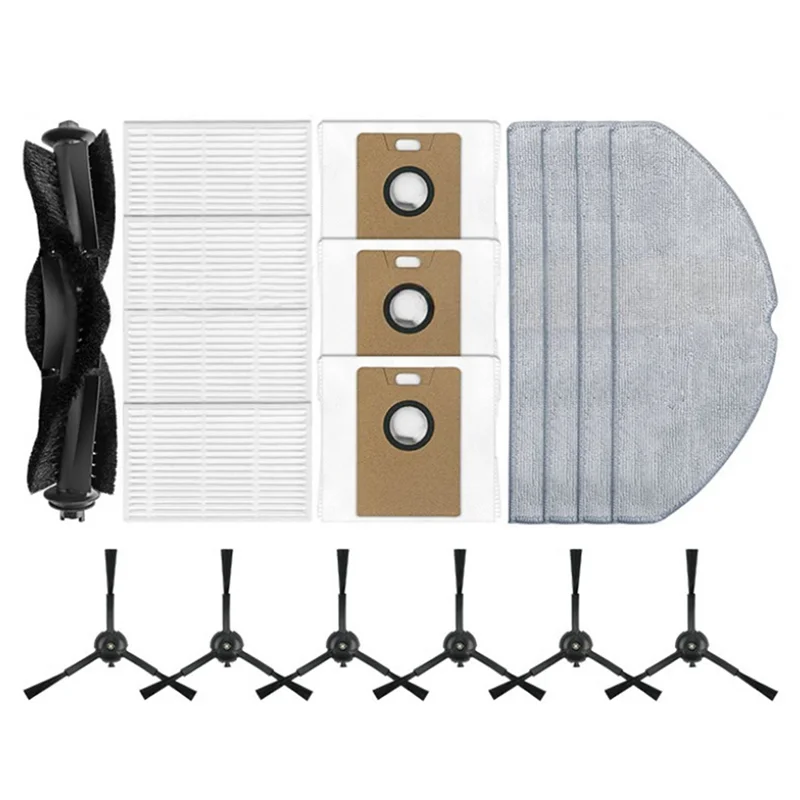 【A87T】18 قطعة لـ Tapo RV30 Max /RV30 Max Plus /RV20 Max /RV20 Max Plus أجزاء المكنسة الكهربائية مرشحات الفرشاة الجانبية الرئيسية ممسحة أكياس الغبار القماشية