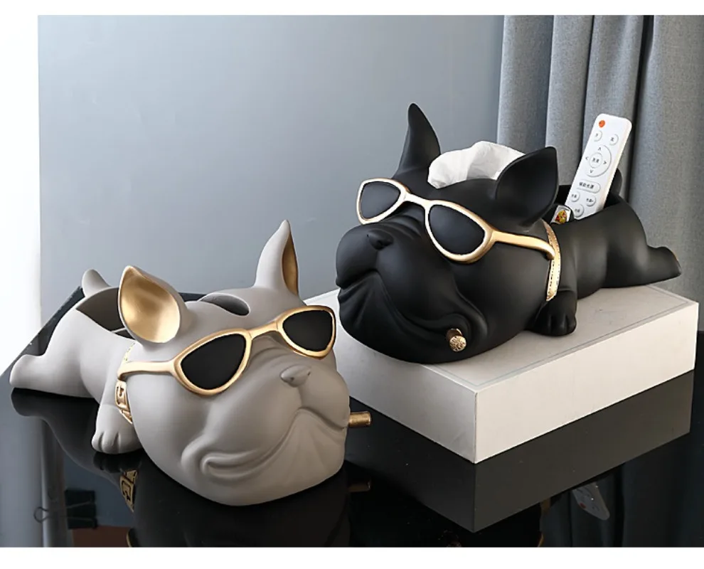 

Nordic Light Luxury Home Decor Items Doggy Creative Statue Decorative tissue box Eco-Friendly Resin Semi-Handmade Painting Gift