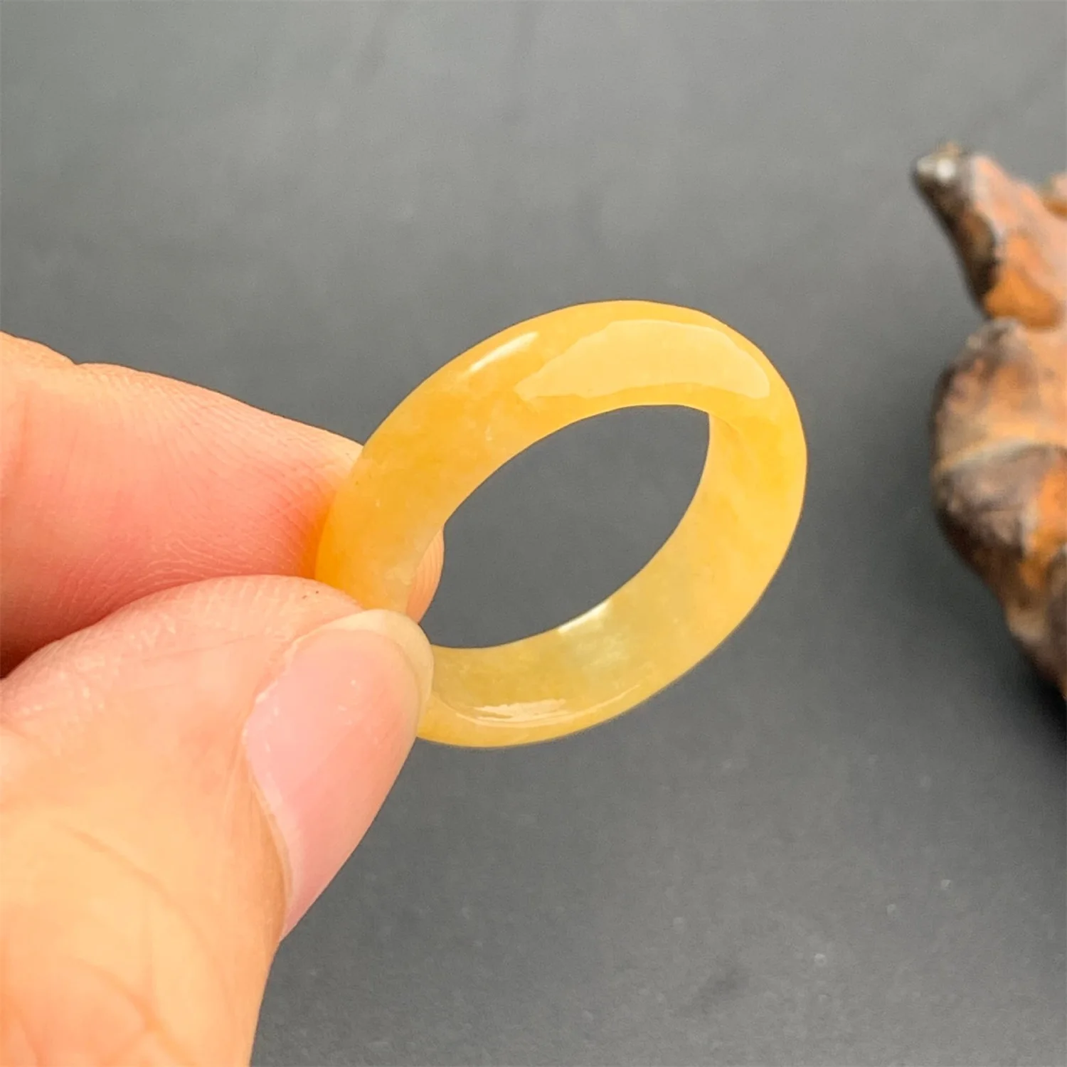 Authentic Myanmar Jadeite Type A Chicken Oil Yellow Gold Couple Rings Pinky Band Resizable Unisex Jewelry Engagement Promise Men