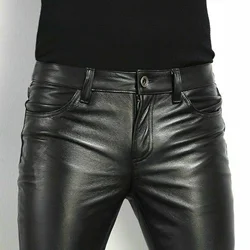 Men's Fashion Rock Style PU Leather Pants Night Club Dance Pants Men's Faux Leather Slim Fit Skinny Motorcycle Trousers