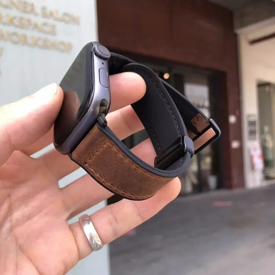 Leather+Silicone Strap For Apple Watch 10 42 46mm Ultra2 49mm 44mm 45 41mm 40mm 38 42mm Bracelet for iwatch Series 9 8 7 SE 6
