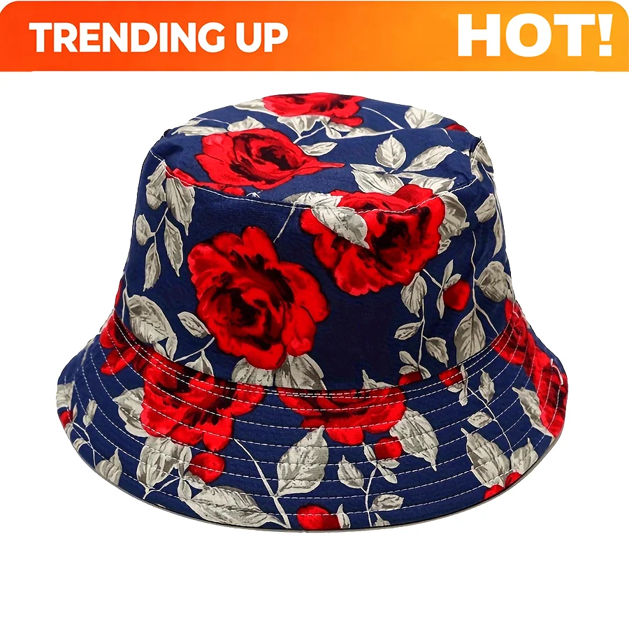 Customization A Rose-print All-over Double-sided Bucket Hat, Fashionable And Unique, For, Suitable For Both Men And Women, And A