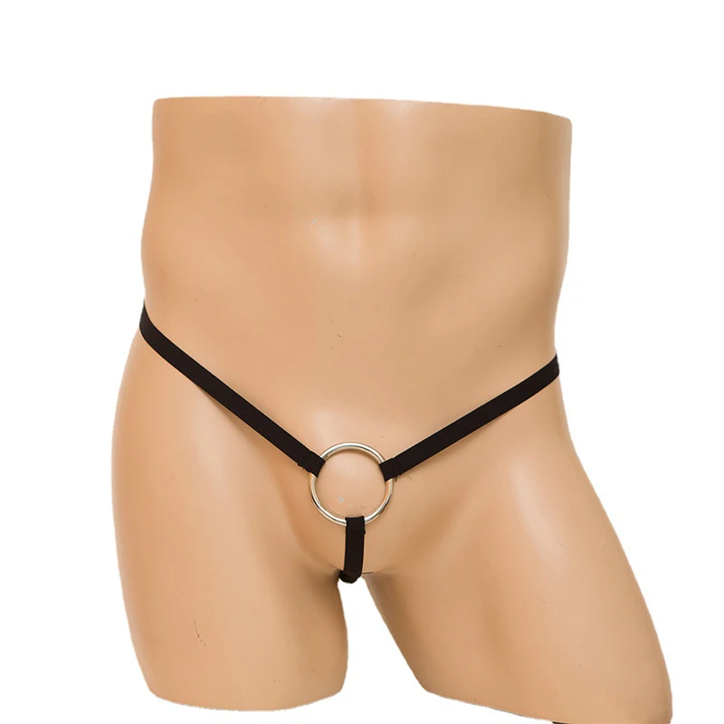 Men\'s Iron Ring Sling T Pants Fun Underwear Bead Curtain Link Hollow Out G-string Pants Fun Underwear Briefs Hollow Thong Briefs