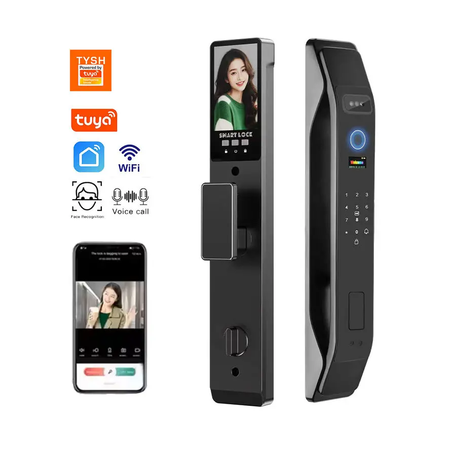 3D Face Recognition Smart Door Lock with Cloud & Memory Card Storage for Wood/Steel Doors Fully Automatic Biometric Lock Wi-Fi