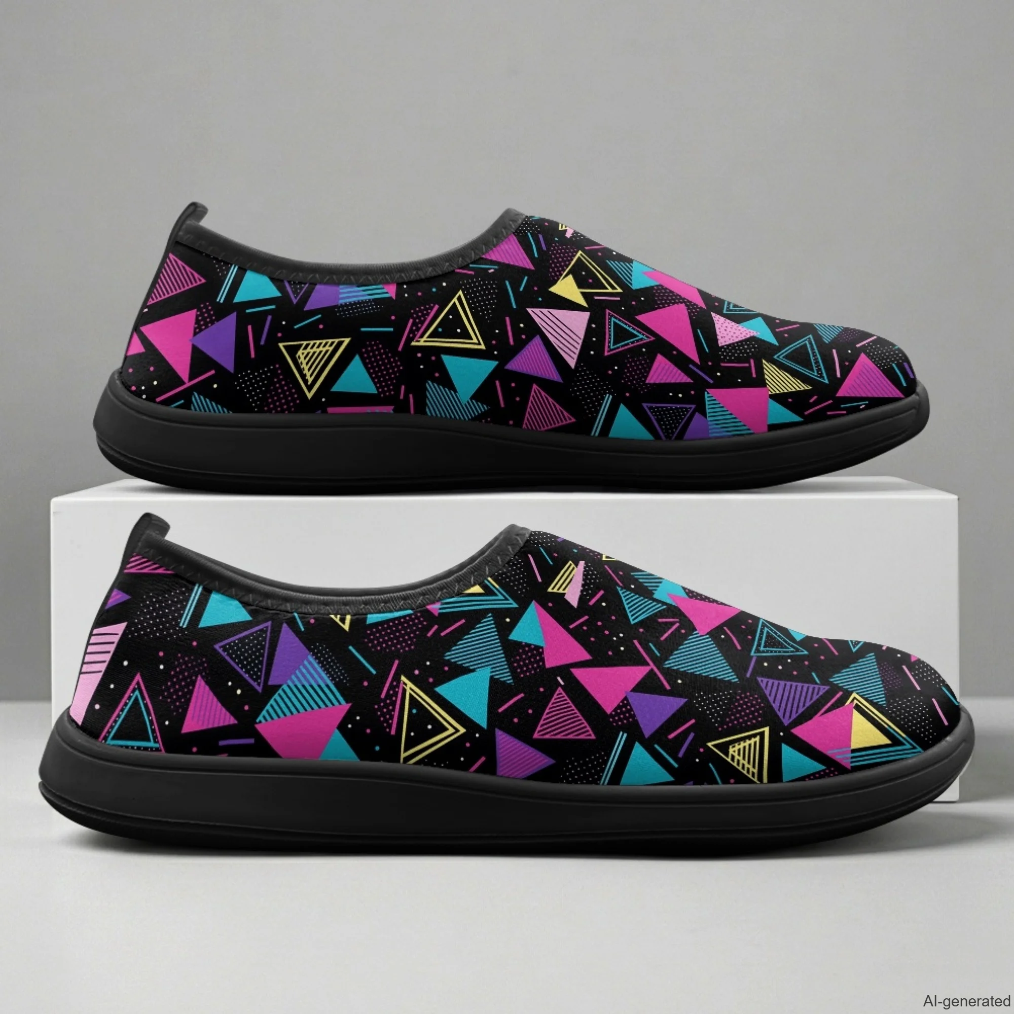XIXIRIMIDO Slip-on Wide-toed Shoes Men's Breathable Mesh Shoes Triangle Print Womens Fashion Sneakers Walking Shoes 36-46
