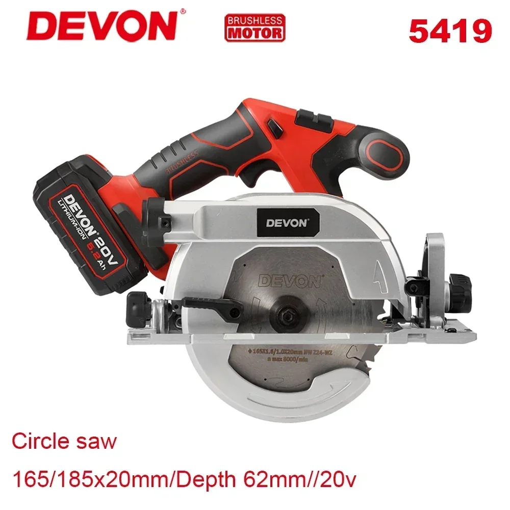 

Devon Cordless Circular Saw 5419 20v 165x20mm Depth 62mm 5200rpm Adjustable Brushless for Woodwork Universal Flex Platform