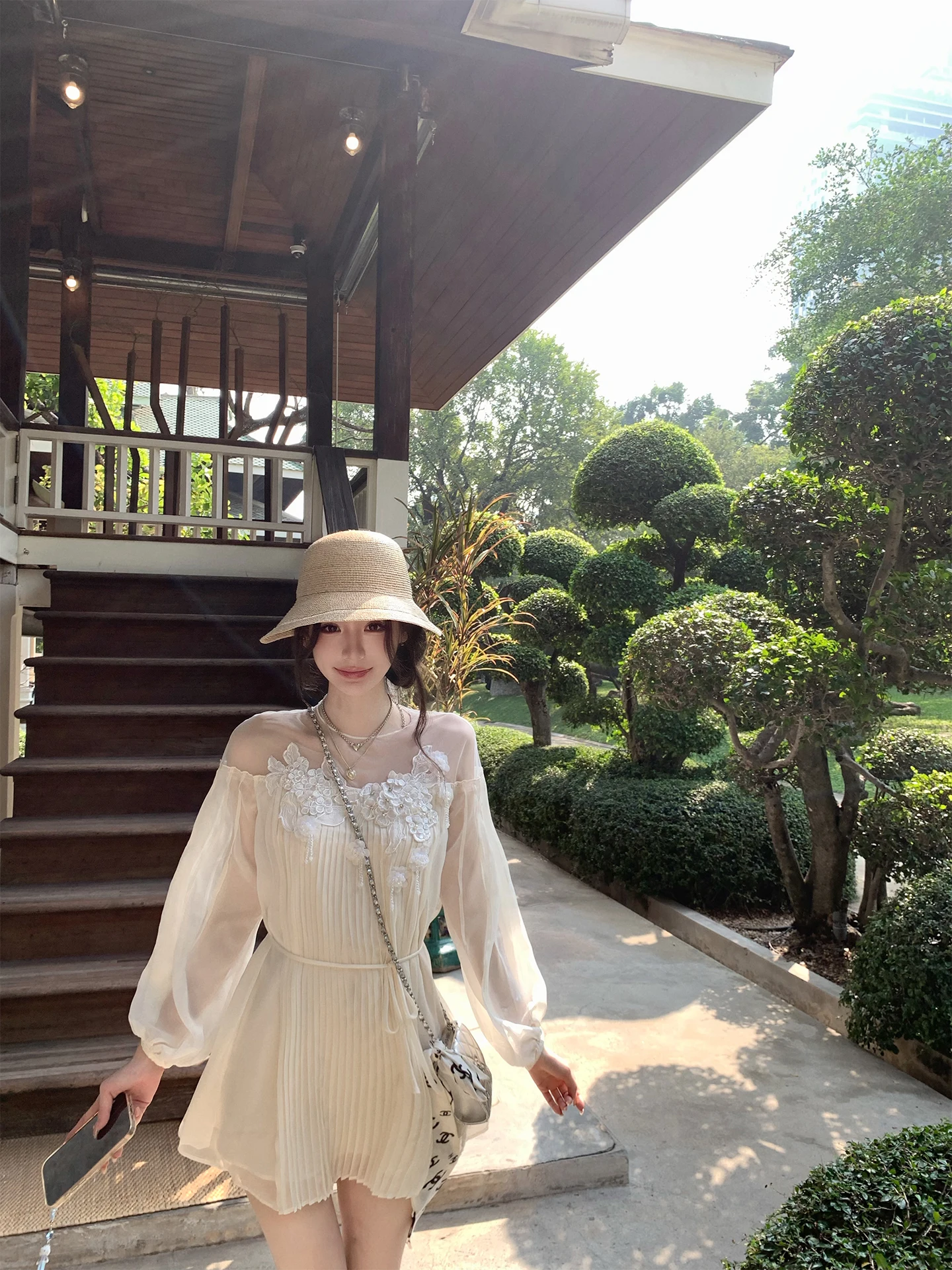 

Платье Pinky Piggy French Sle Princ Dr с поясом на талии, длинными рукавами, свободного кроя, повседневное, весна-лето