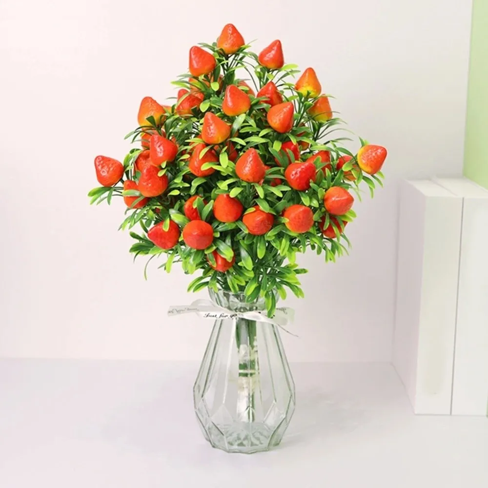 7-forked Artificial Fruit Cuttings with Green Leaves Plastic Fruit Tree potted Realistic Appearance Peaches Tree