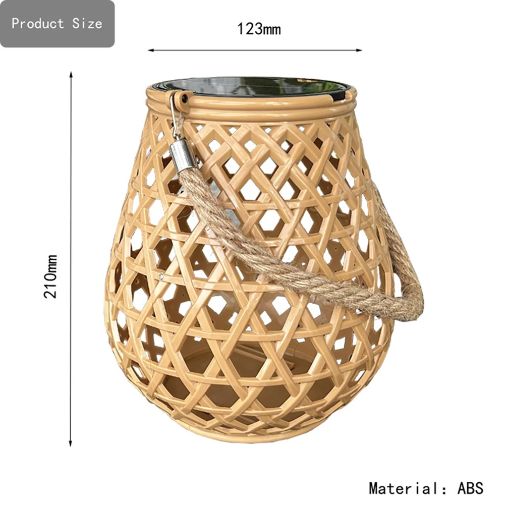 Outdoor Solar Lantern Lights Waterproof, 3000K High Brightness Hanging Imitation Bamboo Weaving Hollowed Table Lamp, Decoration