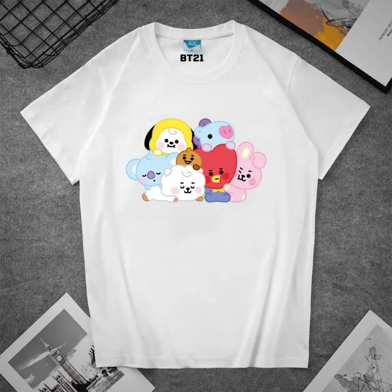 Anime Cartoon Bt21 Women\'s Short Sleeve Y2K Summer New Simple Fashion Printed Top Korean Style Loose T-Shirt Couple Wear Gifts