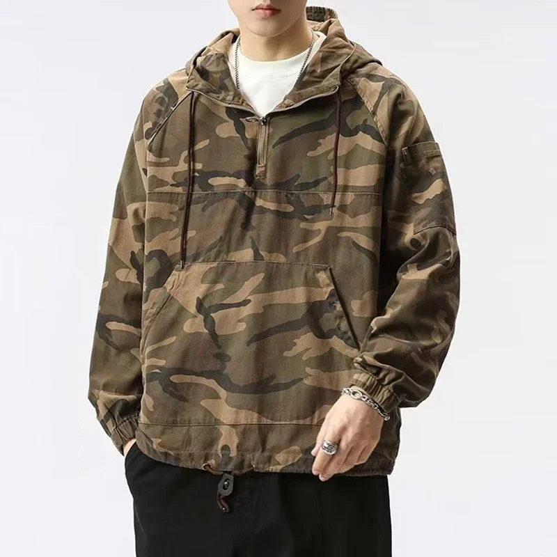 

Autumn Trendy Men's Camouflage Hoodies Streetwear Fashion Loose Hooded Sweatshirt For Mens Outdoor Casual Drawstring Hoodie