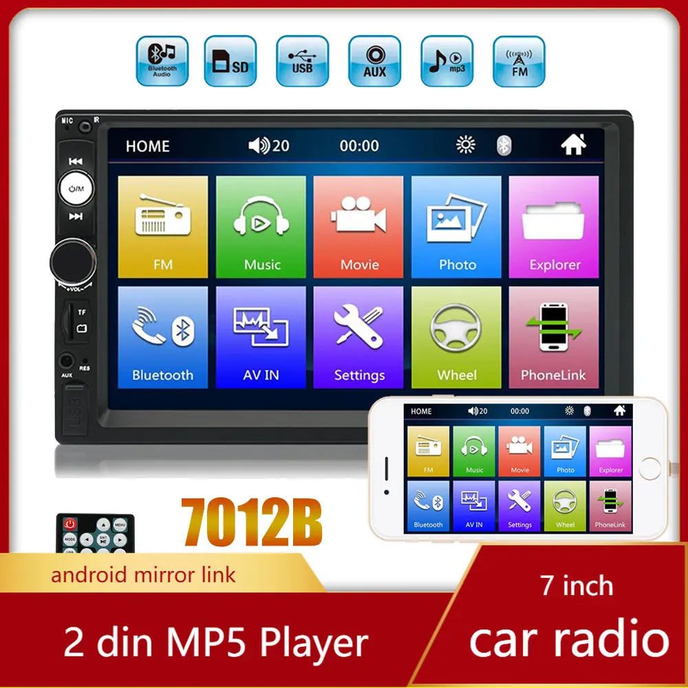 

7'' 2 Din Car Radio MP5 Player Android Touch Screen Stereo FM Bluetooth USB AUX Mirror Link Reversing Image 7010B 7012B 7018B