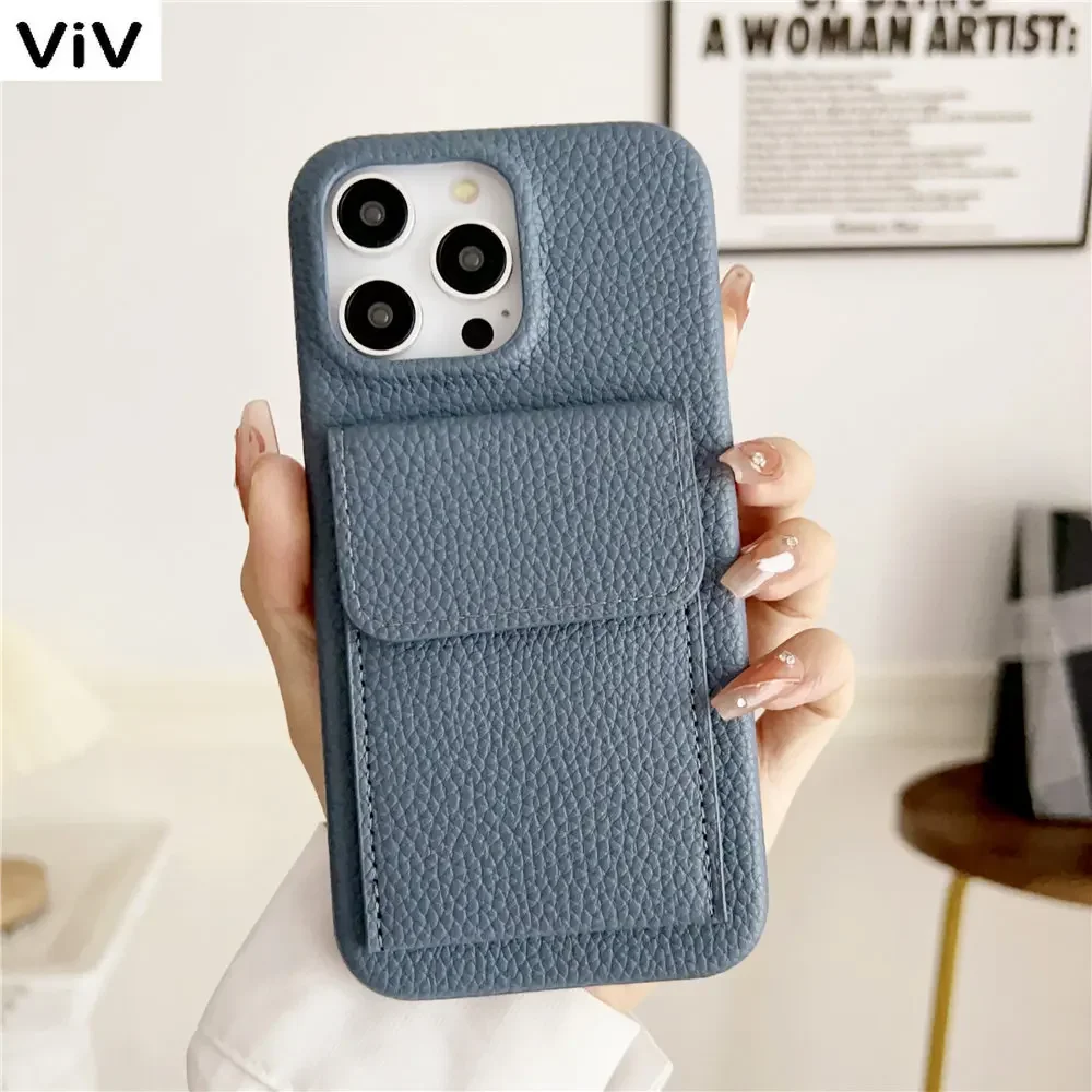 Fashion 16promax 15promax cortex card wallet Phone Case For iPhone 16 15 14 13 12 11 pro max Litchi texture leather hard Cover