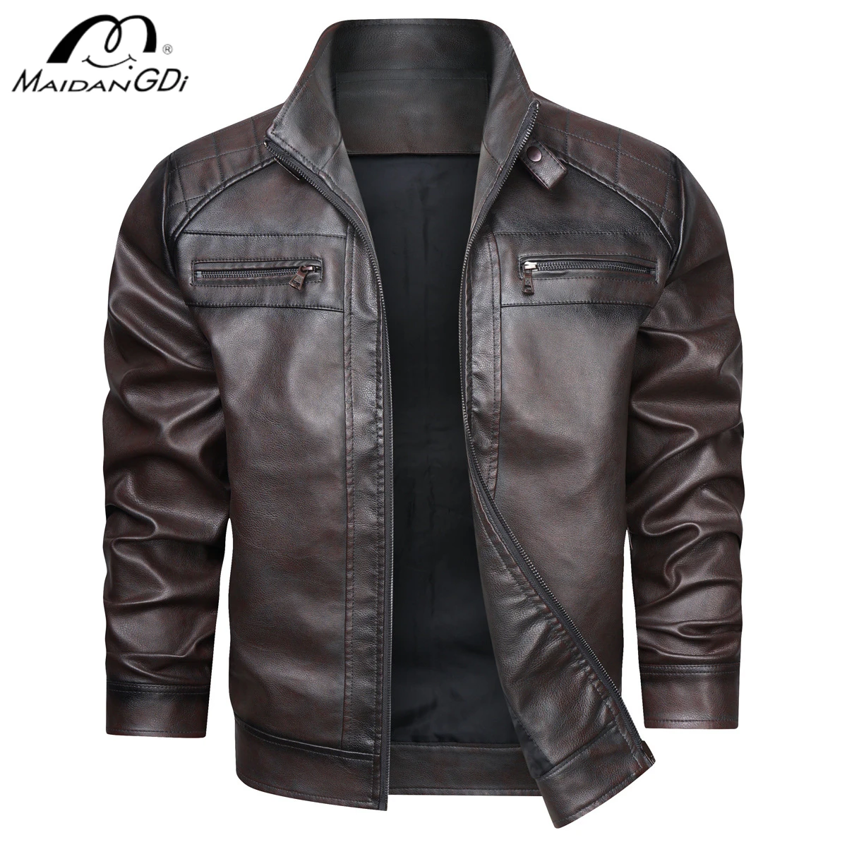 

Men's European and American Style Personality Trend Multi-pocket PU Leather Jacket Trendy Large Size Men