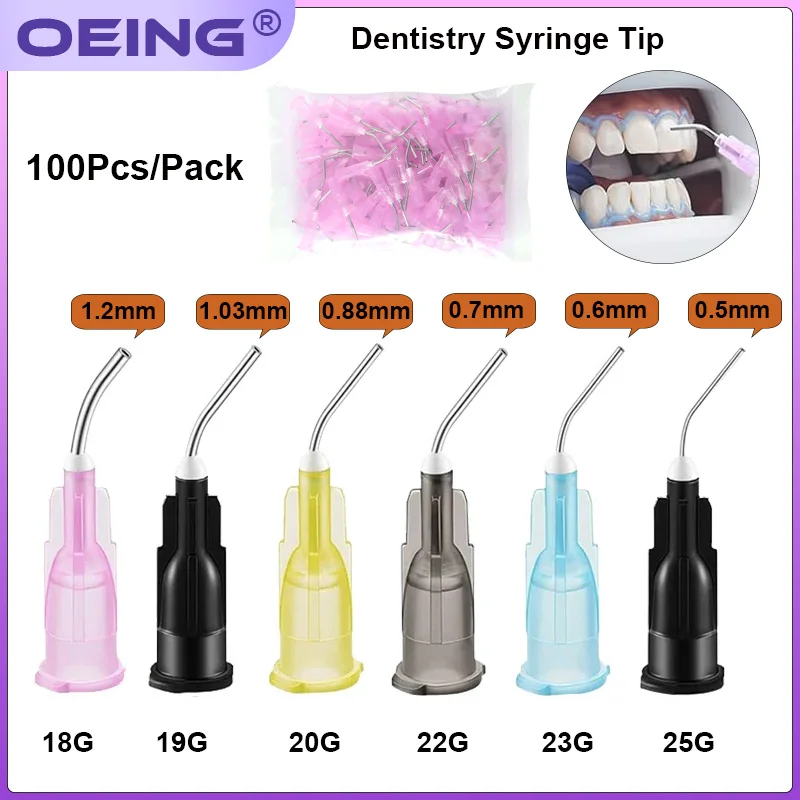 100Pcs Dental Syringe Bent Needle Tips Disposable Etchant Resin Flow Composite Needle Tip Reagent Delievery Dentistry Materiales