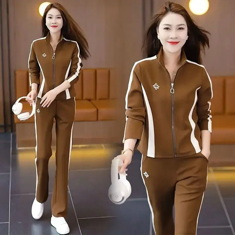 Women\'s Sportswear Suit Spring And Autumn Clothing 2024 New Fashion Leisure Tracksuit For Woman Crop Top Pants 2 Two Pieces Sets