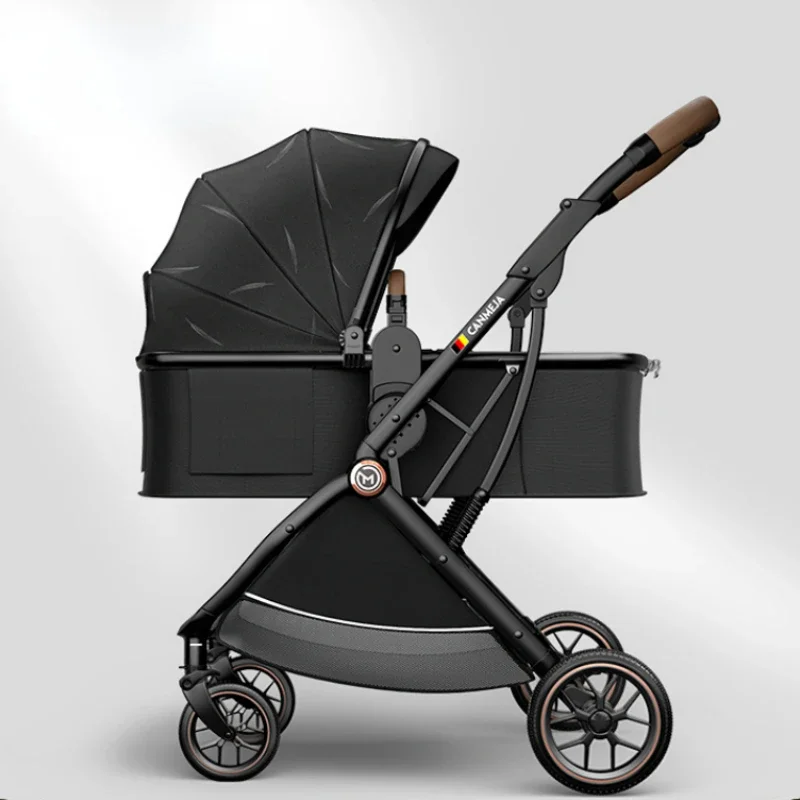 Two-way Lightweight Folding Four-wheeled Baby Stroller Luxury Can Sit Can Lie Baby Carriage Shock Absorption Baby Cart