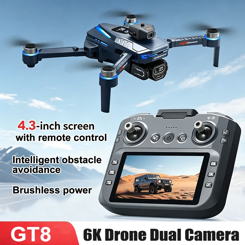 3.7V 1300mAh GT8 Drone 4.3inch Screen Remote Control 4K 6K Professional Dual Camera RC Quadcopter Optical Flow Positioning Drone