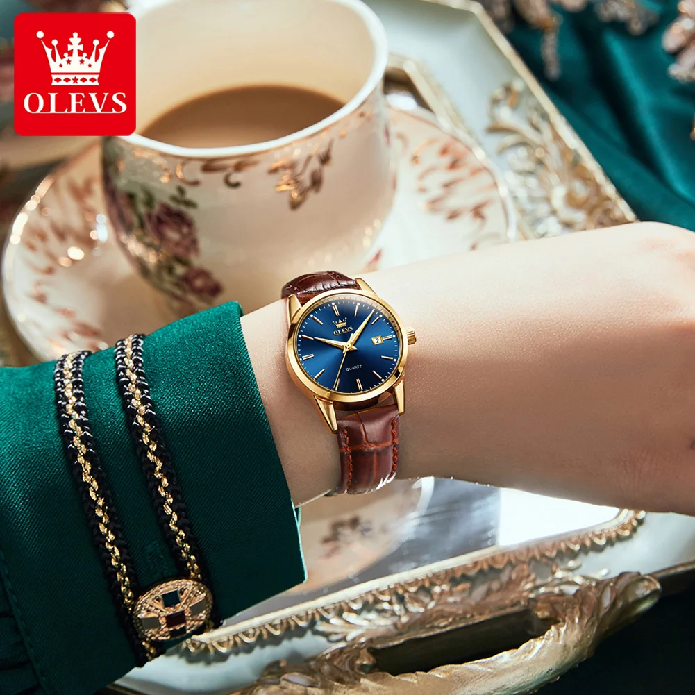 OLEVS Original Top Brand Quartz Women Watches Leather Strap Fashion Simple Waterproof Ladies WristWatches Date Clock Girl Gifts